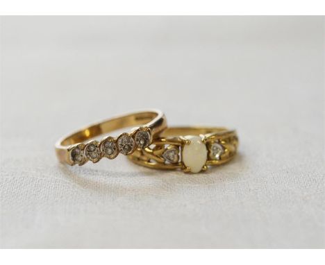 TWO 9ct GOLD DRESS RINGS with zirconia and opal settings (2)