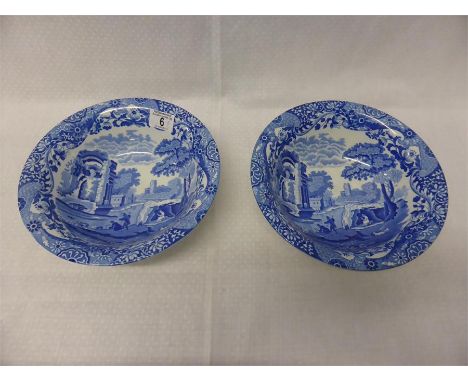 PAIR OF COPELAND SPODE BLUE AND WHITE ITALIAN PATTERN BOWLS diameter each 24cms (2)