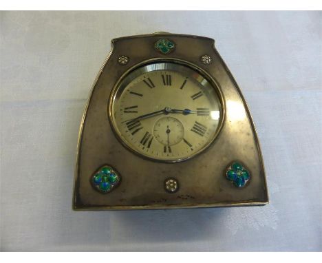 ARCHIBALD KNOX STYLE FOR LIBERTY AND CO SILVER WATCH CASE with enamel and roundel detail and green velvet interior, containin