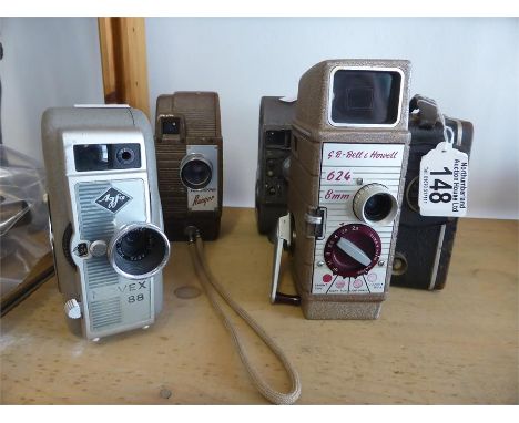 COLLECTION OF FIVE VINTAGE 8mm CINE CAMERAS comprising Bell and Howell, Revere Hanger, Bell and Howell Sportster, Agfa Movex 