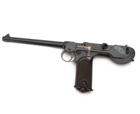 A SCARCE 7.65X25mm (BORCHARDT) DWM C93 SYSTEM BORCHARDT PATENT SEMI-AUTOMATIC PISTOL, serial no. 1800, circa 1898, with 7 1/2