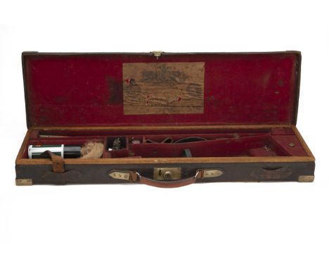THOMAS JOHNSON &amp; SON A BRASS-CORNERED OAK AND CROCODILE-SKIN GUNCASE, late 19th to early 20th century, fitted for 28in. b