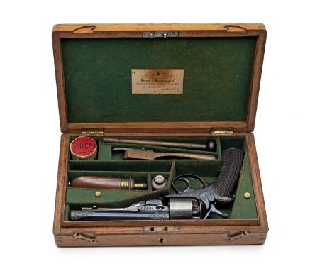 AN EXCEPTIONAL CASED 80-BORE DAW PATENT PERCUSSION REVOLVER OF PRESENTATION QUALITY, serial no. 1491, circa 1860, with 5 1/2i