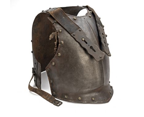A VINTAGE BREAST AND BACK PLATE FROM A CAVALRY TROOPER'S UNIFORM, probably mid 19th century and possibly Lifeguards, with bre