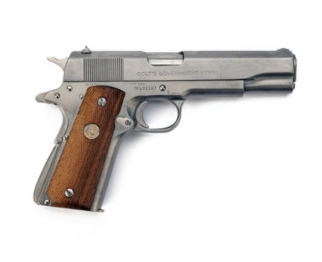 A 9mm (PARA) COLT SERIES 70 MKIV GOVERNMENT SEMI-AUTOMATIC PISTOL, serial no. 70L08107, for 1976, with brushed bright finish 