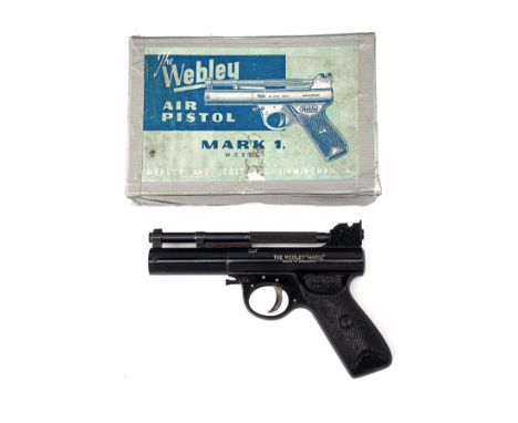 A BOXED WEBLEY &amp; SCOTT POST-WAR MKI AIR PISTOL, batch no. 327, late version circa 1962, with blued 6 5/8in. barrel with s