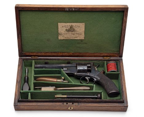 A RARE CASED 54-BORE PERCUSSION JOHN ADAMS 1866 PATTERN REVOLVER, serial no. 57, built to the Patent standard 1758 of July 12