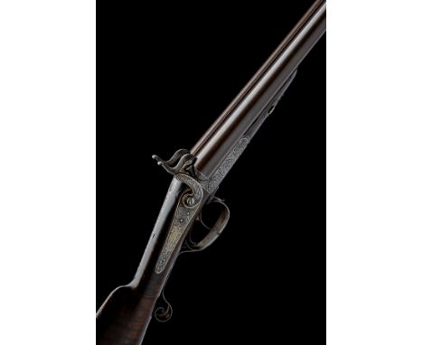 A 12-BORE PINFIRE ROTARY-UNDERLEVER HAMMERGUN SIGNED M. CHAUMONT, LIEGE, no visible serial number, circa 1865, with 29 3/4in.
