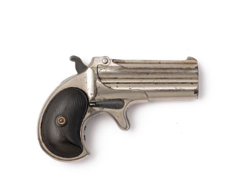 A .41 (RIMFIRE) NICKEL-PLATED REMINGTON ELLIOT PATENT OVER AND UNDER DERRINGER PISTOL, serial no. 195, circa 1875, with flip-