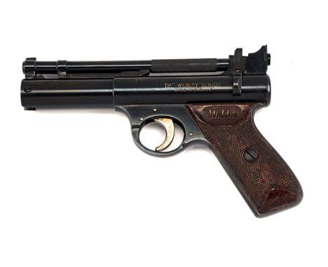 A GOOD BOXED .177 WEBLEY SENIOR AIR-PISTOL, batch number 703, circa 1964, with blued 6 5/8in. barrel, adjustable rear-sight, 