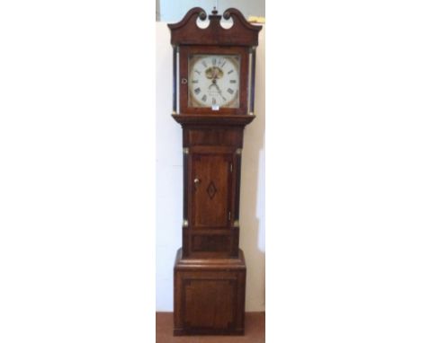 An early 19th century oak and mahogany longcase clock, the 30hr movement with painted dial signed W.E. Palmer, Worcester; the