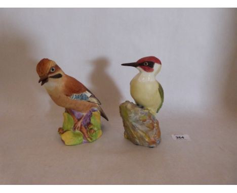 Two Royal Worcester bisque porcelain birds - Woodpecker 3249; Jay 3248