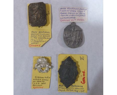 Four WW1 &amp; WW2 badges, Nazi, Austric-Hungarian etc.