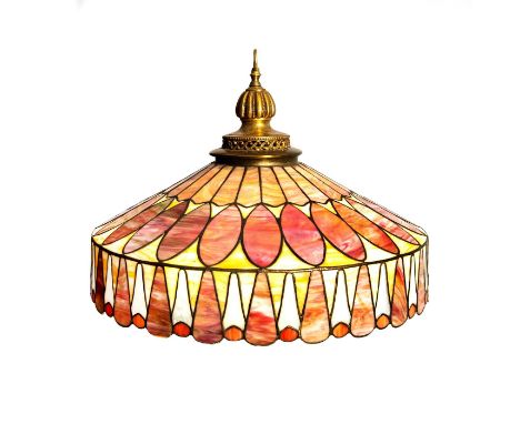 Chicago Mosaic glass dusty purple slag panels. Stylized gold tone finial with 4 light bulb sockets with no wiring. Comes with