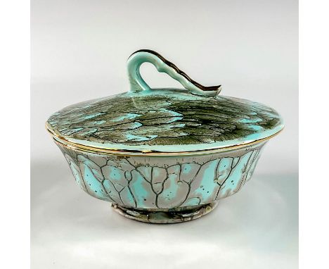 Turquoise with lustre finish and branch patterning. Gold toned lines on candle area.Hand Painted Delft Holland on bottom. Thi