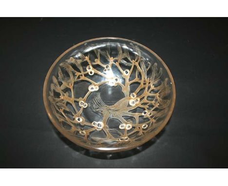 LALIQUE BOWL in the Gui design, the clear glass bowl designed with Mistletoe. Marked, R Lalique, France. 9 1/4ins (23.5cms)