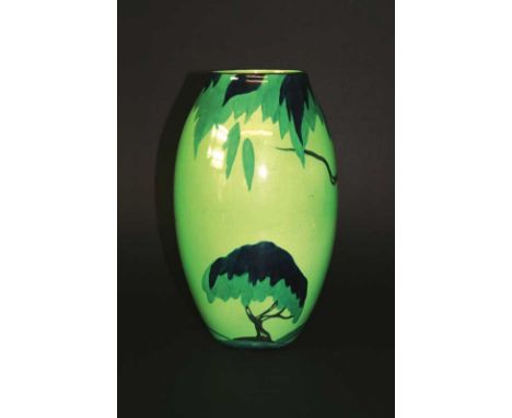 CARLTONWARE HANDCRAFT VASE in the Tree of Life design, the design on a green ground. Marked, Carltonware Handcraft. 10 1/4ins