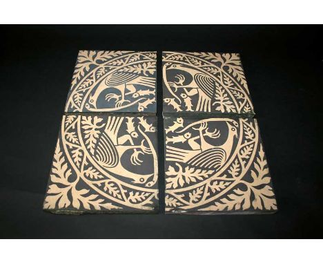 QTY OF MINTON ENCAUSTIC TILES - PUGIN including 6 large black tiles designed with various animals, also with a smaller black 