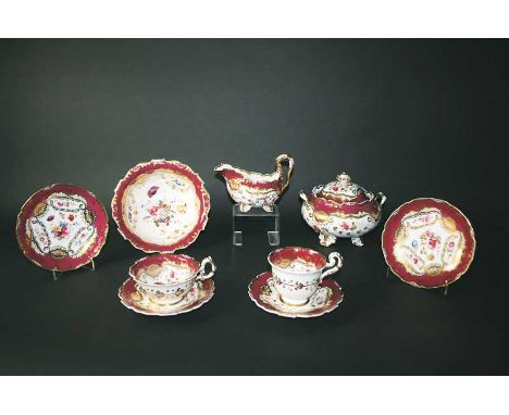 19THC COALPORT TEA & COFFEE SERVICE each piece painted with panels of flowers and rich gilded decoration. Comprising a lidded