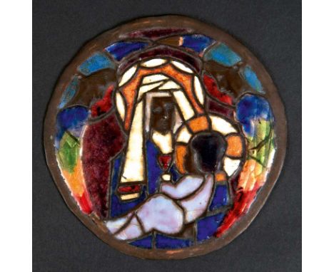 GLASGOW SCHOOL - ARTS & CRAFTS ENAMEL PANEL by Agnes Bankier Harvey, in enamel on copper of the Madonna and Child, and in a p