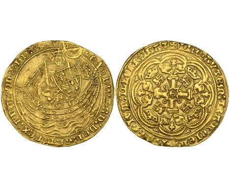 *Edward III, Fourth Coinage, Transitional Treaty Period (1361), noble, London mint, type A2, rev., large letters h, i and p, 