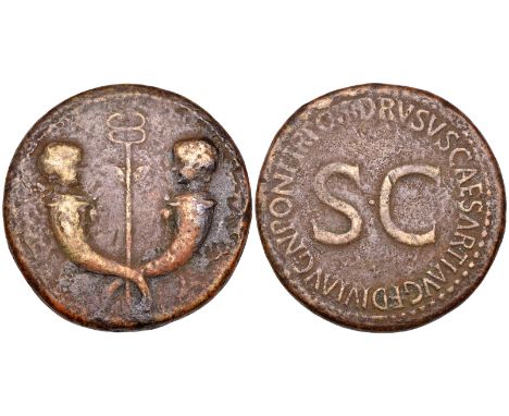 Drusus, son of Tiberius, sestertius, 22/23, crossed cornucopiae surmounted by the heads of his children, rev., s c  within in