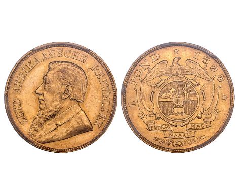South Africa, Z.A.R., Kruger, pond, 1898, PCGS MS62, a strong portrait but with a couple of rather harsh scuffs, mint state, 