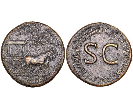 Livia, mother of Tiberius, sestertius, 22/23, carpentum drawn right by two mules, rev., s c within inscription, 25.99g (RIC 5