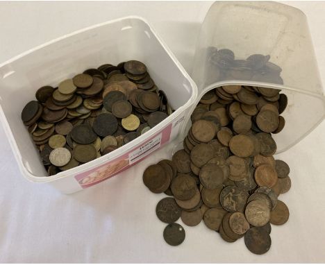 2 tubs of vintage mostly British coins, to include Victorian pennies and half pennies.  