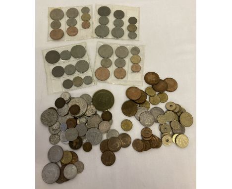 A collection of vintage British and foreign coins.  To include 1937 coronation year George V coins and 4 x 1953 sets of Eliza