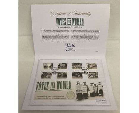 A Westminster Collection Limited Edition Votes for Women commemorative cover.  Featuring 8 Royal Mail stamps and a 2018 50p c