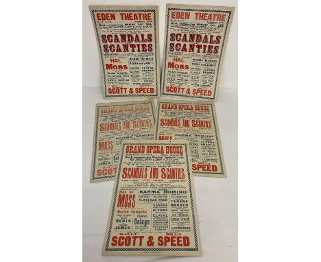 5 small card theatre posters for "Scandals &amp; Scanties", showing in 1942/3.  From the Grand Opera House, Scarborough and E