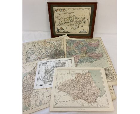 A collection of vintage printed county and regional maps, 1 framed &amp; glazed.  To include many of Middlesex. 