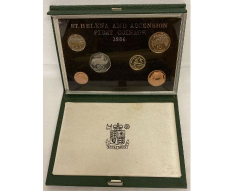 1984 St. Helena &amp; Ascension first coinage proof set. 6 coin set in folding green case.  