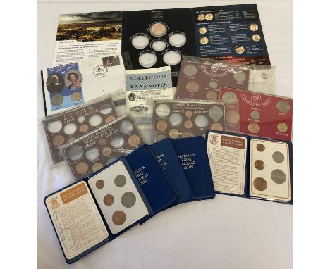 A quantity of collectable coin sets to include Britain's first decimal coins.  Also included is Farewell to the Florin commem