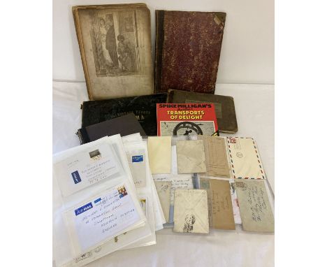 A box of mixed vintage ephemera in varying conditions.  Lot contains, souvenir postcards and handwritten envelopes with stamp