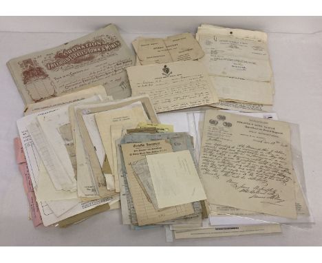 A collection of assorted vintage correspondence and ephemera.  To include: advertising letter headed correspondence, receipts