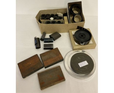 A collection of assorted vintage photographic negatives, film and block prints.  