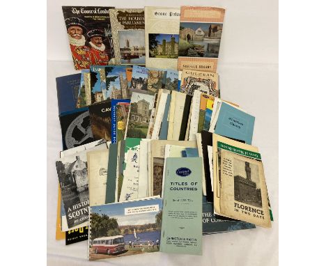 A box of assorted vintage travel and tourist leaflets and booklets.  