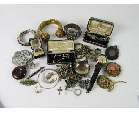 Silver and costume jewellery, including a bracelet cast with a furled anchor, Ormo marcasite set lady's wristwatch, Mudu gold