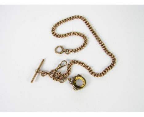 A 9ct rose gold curb link Albert chain, with T-bar and compass pendant, 47.8g all in.