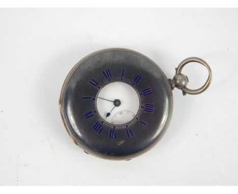 A Continental late 19thC white metal half hunting cased gentleman's pocket watch, enamel dial bearing Roman numerals, subsidi