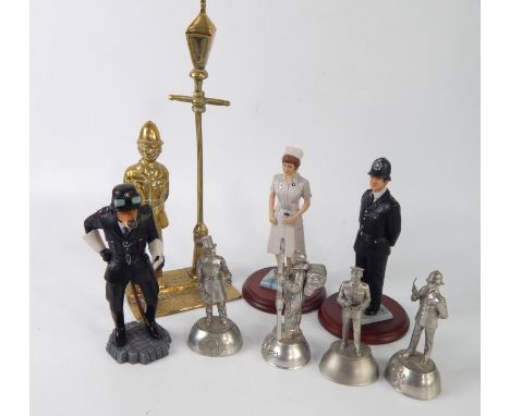 Three Robert Harrup People People figures, comprising Policeman on the Beat, Greyhound Police Motorcyclist and Nurse at the B