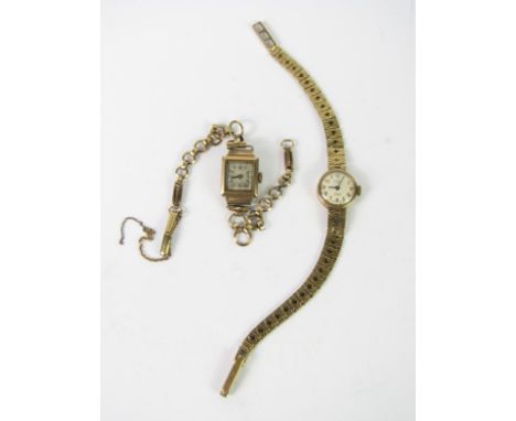 A lady's Rotary 9ct gold circular cased wristwatch, dial bearing Arabic numerals on a 9ct gold strap, and a further lady's 9c