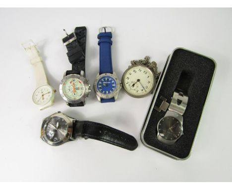 An Accurist chronograph gentleman's wristwatch, Pulse wristwatch, three further dress watches and a metal cased keyless wind 