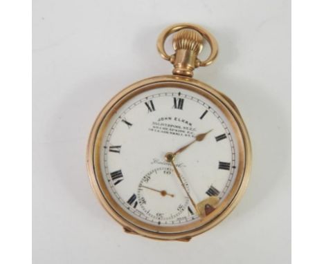 A John Elkan gentleman's gold plated 'Colonial' pocket watch, open faced, keyless wind, white enamel dial bearing Roman numer