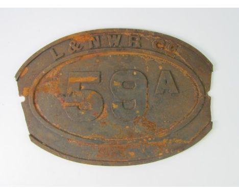 An L & NWR Co cast iron engine plaque, No 59A, 42cm x 29cm.