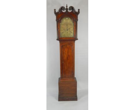 A George III mahogany longcase clock by Andrew Stewart, Dundee, brass break arch dial with foliate spandrels, dial bearing Ro