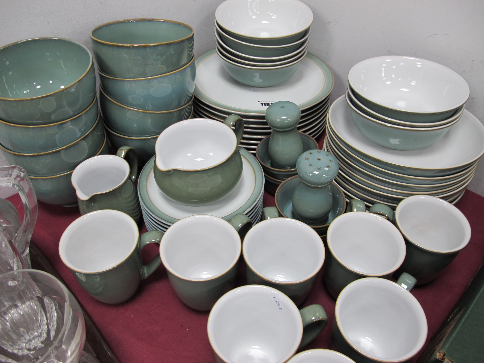 Denby Regency Green Dinnerware, eight dinner plates, eight large soup/past bowls, eight cereal bo