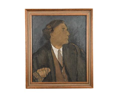 R Russell (British, 20th Century) - Portrait of John Cooper Powys (1872-1963) - oil on canvas 60 x 50cm